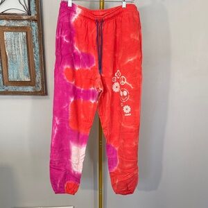 Zumba Fitness Pink & Red Tie-Dye Jogger Sweatpants M-L